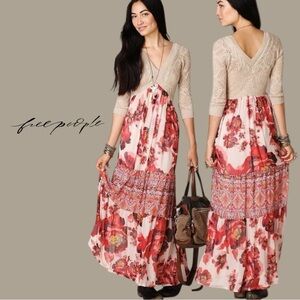 Free People Crochet Knit Floral Boho Maxi Dress Festival Size XS